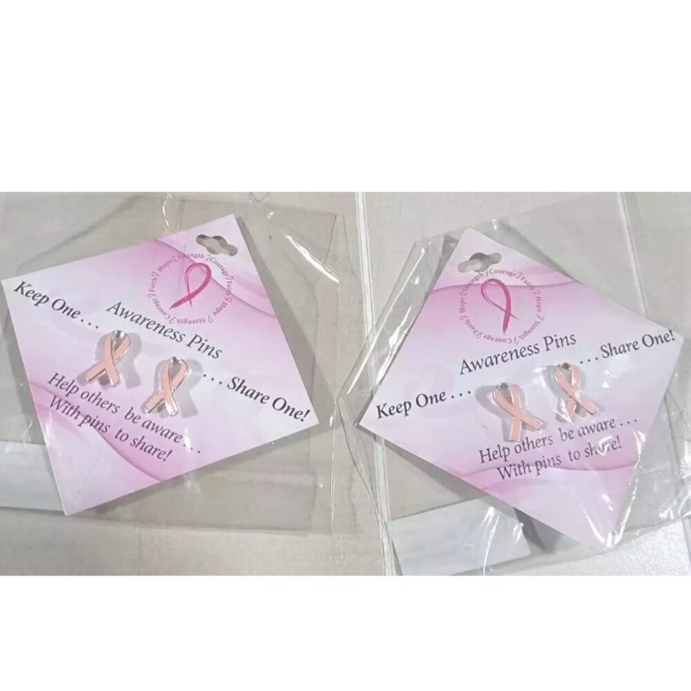 2 Breast Cancer Awareness Pink Ribbon Tac Pins on Card Set of 2 (4 pins)